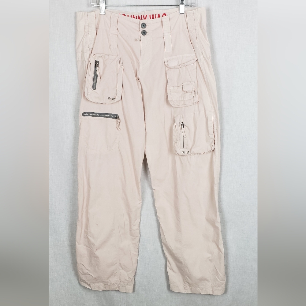 Johnny Was Pete Marika Cargo‎ Pants Button Zipper 8 Beige Tan Casual Y2K DEFECT